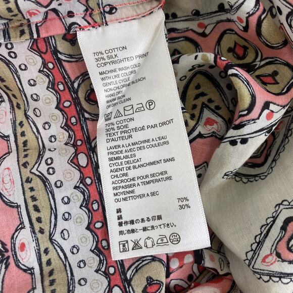 TOMMY BAHAMA Silk Blend Boho Kaftan Tunic 3/4 Sleeve Pink Geometic Hippie Sz S - Picture 8 of 9